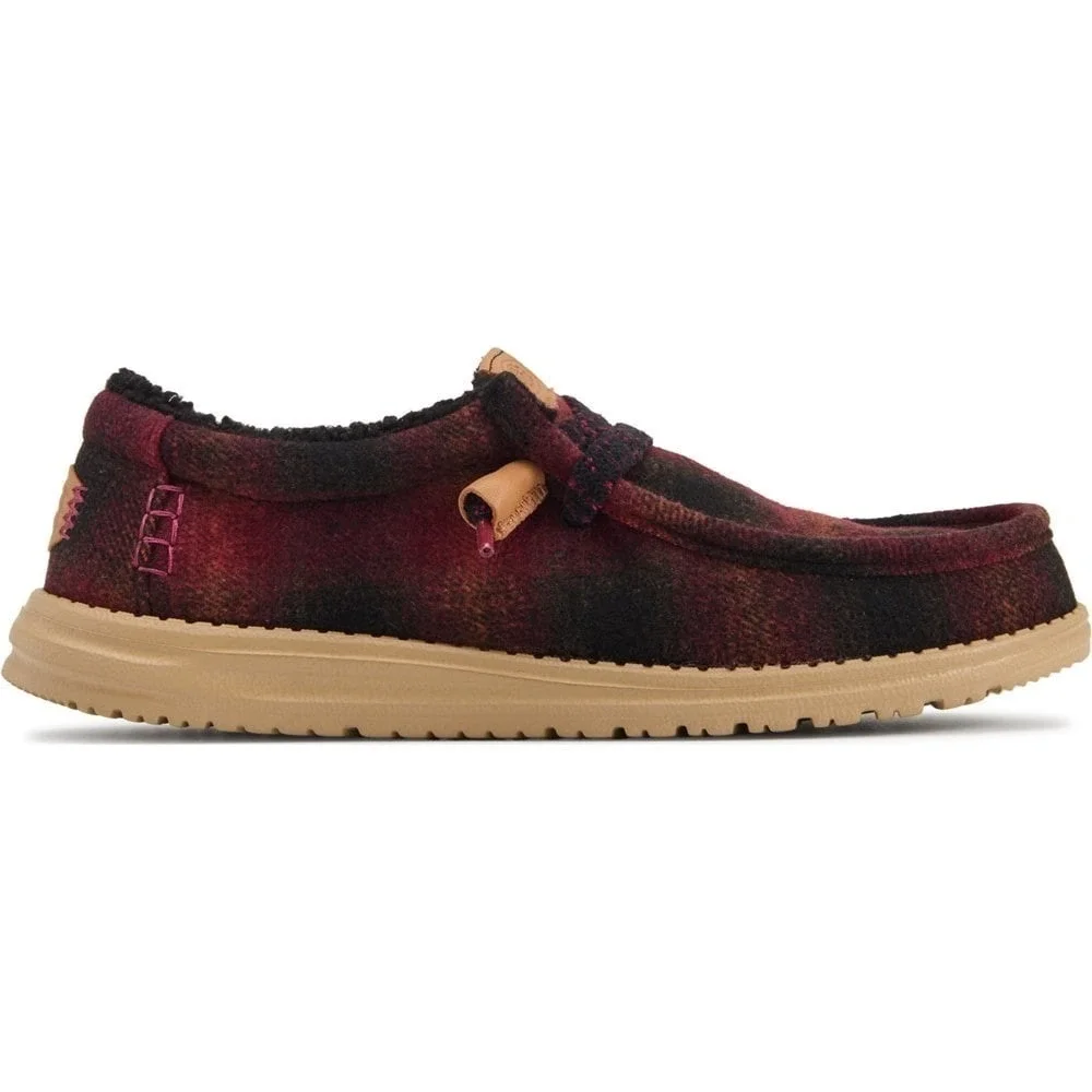 Hey Dude Men's Size 11 Wally Slip Cozy Plaid Red Plaid/Black Shoes NEW 2025